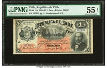 Chile Republica de Chile 1 Peso 26.9.1894 Pick 11b PMG About Uncirculated 55 EPQ. A very pretty, larger format issue that is much scarcer the similar,...