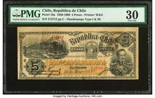 Chile Republica de Chile 5 Pesos 16.5.1899 Pick 18a PMG Very Fine 30. Currently the lone example in the PMG Population Report, and actually very scarc...