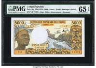 Congo Banque des Etats de l'Afrique Centrale 5000 Francs ND (1978) Pick 4c PMG Gem Uncirculated 65 EPQ. An always popular, higher denomination type th...