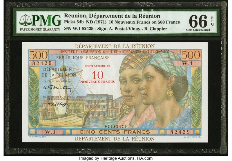 Reunion Department de la Reunion 10 Nouveaux Francs on 500 Francs ND (1971) Pick...