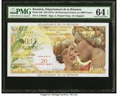Reunion Department de la Reunion 20 Nouveaux on 1000 Francs ND (1971) Pick 55b PMG Choice Uncirculated 64 EPQ. A simply beautiful, large format type f...