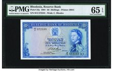 Rhodesia Reserve Bank of Rhodesia 10 Shillings 7.10.1964 Pick 24a PMG Gem Uncirculated 65 EPQ. A lovely small denomination featuring Queen Elizabeth I...