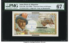 Saint Pierre and Miquelon Caisse Centrale de la France d'Outre Mer 1 Nouveaux Franc on 50 Francs ND (1960) Pick 30b PMG Superb Gem Unc 67 EPQ. An amaz...