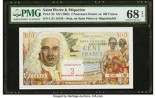 Saint Pierre and Miquelon Caisse Centrale de la France d'Outre Mer 2 Nouveaux Francs on 100 Francs ND (1963) Pick 32 PMG Superb Gem Unc 68 EPQ. Tied a...