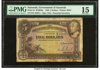 Sarawak Government of Sarawak 5 Dollars 1.1.1938 Pick 21 KNB29a PMG Choice Fine 15. The White Rajah is seen on the face of this desirable $5 denominat...
