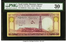 Saudi Arabia Monetary Agency 50 Riyals ND (1961) Pick 9b PMG Very Fine 30. A very scarce denomination that is seldom seen in any grade. Featuring the ...