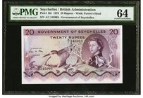 Seychelles Government of Seychelles 20 Rupees 1974 Pick 16c PMG Choice Uncirculated 64. A young Queen Elizabeth II is featured on this always popular ...
