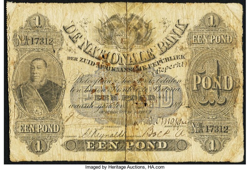 South Africa De Nationale Bank der Zuid Akrikaansche Republiek 1 Pound 1892 Pick...