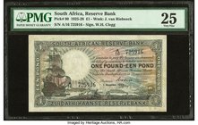 South Africa South African Reserve Bank 1 Pound 1.11.1927 Pick 80 PMG Very Fine 25. A scarce type that seldom appears in any grade, at any time. The b...