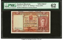 Southern Rhodesia Southern Rhodesia Currency Board 10 Shillings 15.1.1947 Pick 9cs Specimen PMG Uncirculated 62. A Specimen example from this now obso...