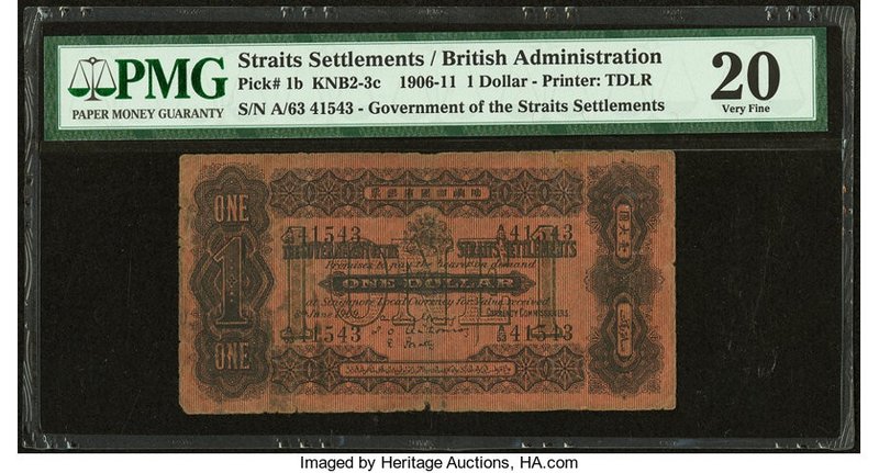Straits Settlements Government of Straits Settlements 1 Dollar 8.6.1909 Pick 1b ...