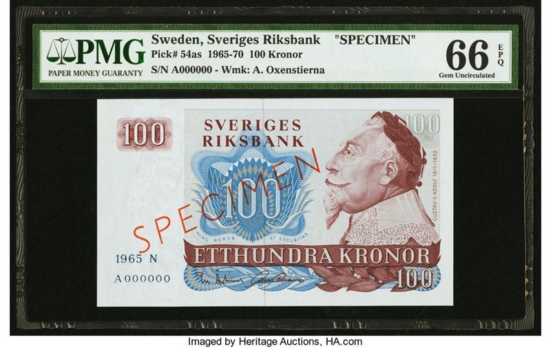 Sweden Sveriges Riksbank 100 Kronor 1965 Pick 54s Specimen PMG Gem Uncirculated ...