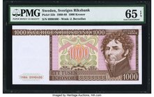 Sweden Sveriges Riksbank 1000 Kronor 1986 Pick 55b PMG Gem Uncirculated 65 EPQ. King Karl XIV Johan is featured on this highest denomination of Swedis...
