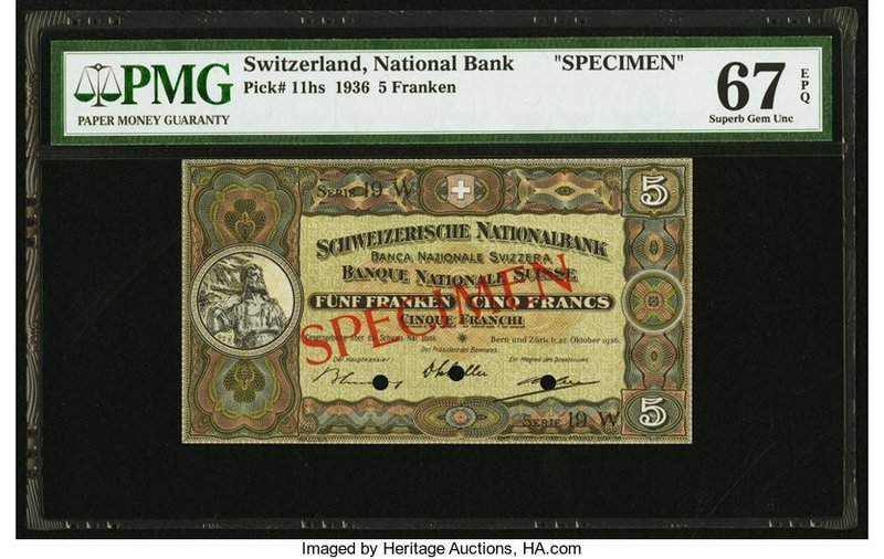Switzerland Schweizerische Nationalbank 5 Franken 22.10.1936 Pick 11hs Specimen ...