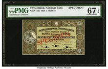 Switzerland Schweizerische Nationalbank 5 Franken 22.10.1936 Pick 11hs Specimen PMG Superb Gem Unc 67 EPQ, 3 POCs. A near-perfect example of this low ...