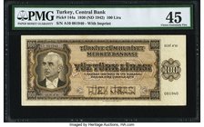 Turkey Central Bank of Turkey 100 Lira ND (1942) Pick 144a PMG Choice Extremely Fine 45. An underrated mid-graded example from the İnönü bowtie issue....