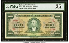 Turkey Central Bank of Turkey 100 Lira ND (1947) Pick 149a PMG Choice Very Fine 35. This underrated denomination is rarely found in issued form in dec...