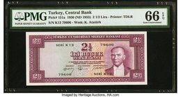 Turkey Central Bank of Turkey 2 1/2 Lira 1930 (ND 1955) Pick 151a PMG Gem Uncirculated 66 EPQ. A beautiful, pack fresh example of this pretty type. Se...