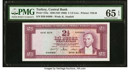 Turkey Central Bank of Turkey 2-1/2 Lira L. 1930 (ND 1960) Pick 153a PMG Gem Uncirculated 65 EPQ. There are quite a few color varieties for this denom...