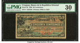 Uruguay Banco de la Republica Oriental del Uruguay 50 Centesimos 24.8.1896 Pick 2b PMG Very Fine 30. A very interesting banknote, beautifully printed ...