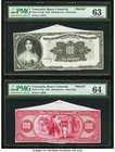 Venezuela Banco Comercial de Maracaibo 100 Bolivares 1929 Pick S179p Front and Back Uniface Proofs PMG Choice Uncirculated 63 and 64. A pleasing pair ...