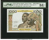 West African States Banque Centrale des Etats de L'Afrique de L'Ouest - Cote d'Ivoire 1000 Francs ND (1959-65) Pick 103As Specimen PMG Choice Uncircul...