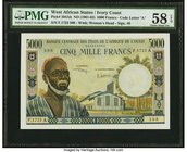 West African States Banque Centrale des Etats de L'Afrique de L'Ouest - Cote d'Ivoire 5000 Francs ND (1961-65) Pick 104Ah PMG Choice About Unc 58 EPQ....