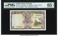 Zambia Bank of Zambia 10 Shillings ND (1964) Pick 1a PMG Gem Uncirculated 65 EPQ. A lovely early small denomination from the newly formed Zambia. The ...