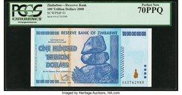 Zimbabwe Reserve Bank of Zimbabwe 100 Trillion Dollars 2008 Pick 91 PCGS Perfect New 70PPQ. A stunningly preserved banknote and quite rare in this abs...