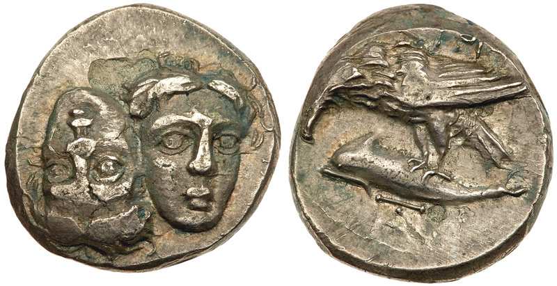 Moesia, Istros. Silver Drachm (5.70 g), 4th century BC. Facing male heads, the l...