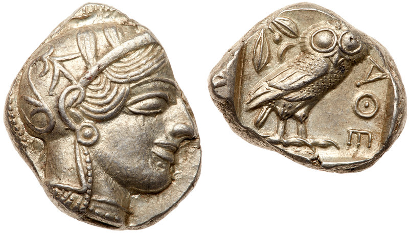 Attica, Athens. Silver Tetradrachm (17.20 g), ca. 454-404 BC. Helmeted head of A...
