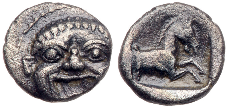 Asia Minor, Uncertain mint. Silver Obol (0.79 g), 4th century BC. Gorgoneion fac...