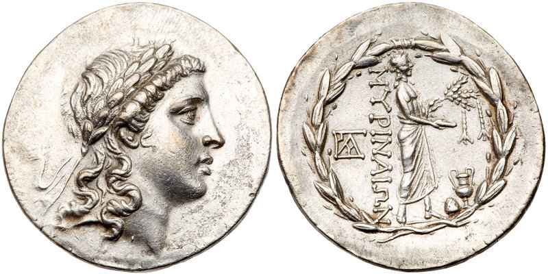 Aiolis, Myrina. Silver Tetradrachm (16.82 g), ca. 155-145 BC. Laureate head of A...