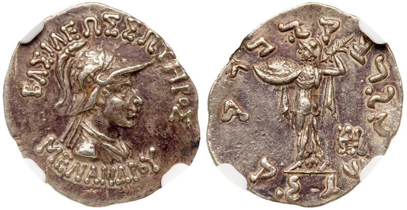 Indo-Greek Kingdom. Menander I. Silver Drachm (2.46 g), ca. 165/55-130 BC. BA&Si...