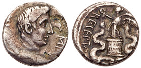 Octavian. Silver Quinarius (1.61 g), 29-28 BC. VF
