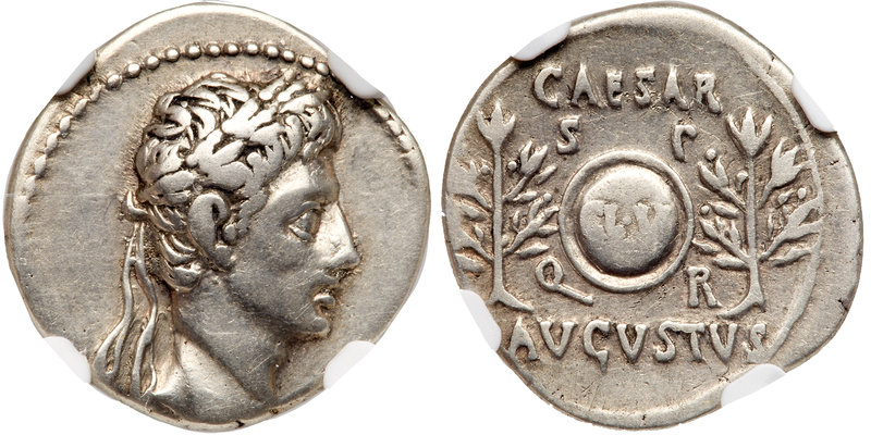 Augustus, 27 BC-14 AD. Silver Denarius (3.72g). Colonia Patricia or Nemausus, 19...
