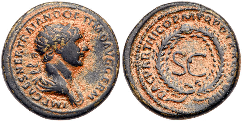 Trajan. &AElig; dupondius (9.29 g), AD 98-117. Rome, for use in Syria, AD 116. I...