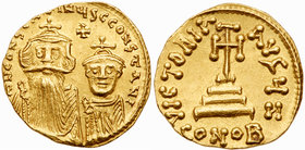 Constans II with Constantine IV 654-668. Gold Solidus (4.45g). AU