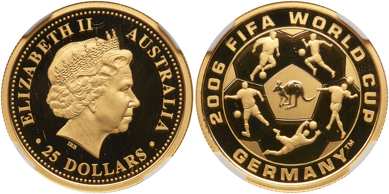 Australia. 25 Dollars, 2006. Fr-102. 7.8 grams. FIFA World Cup Soccer. NGC grade...
