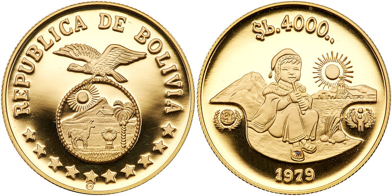 Bolivia. 4000 Pesos, 1979. Fr-44; KM-199. Weight 0.4968 ounce. International Yea...
