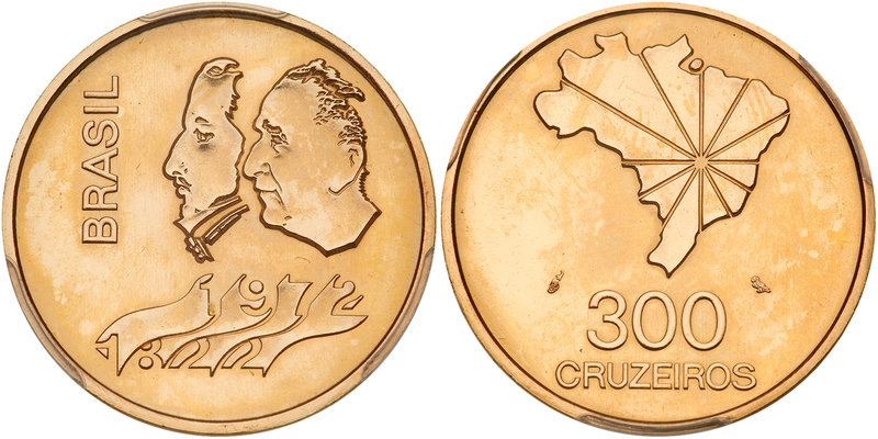 Brazil. 300 Cruzeiros, 1972. Fr-126; KM-584. Weight 0.4925 ounce. Pedro I and Ge...