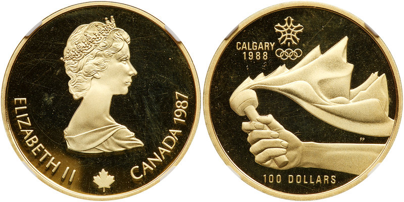 Canada. 100 Dollars, 1987. KM-158. Weight 0.2500 ounce. Elizabeth II. Reverse: T...