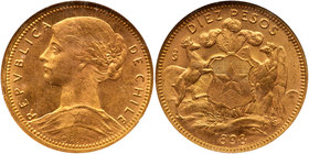 Chile. 10 Pesos, 1898-So. NGC MS64