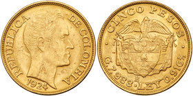 Colombia. 5 Pesos, 1924-B. UNC