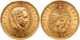 Cuba. 5 Pesos, 1916. PCGS MS63