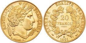 France. 20 Francs, 1851-A. VF-EF