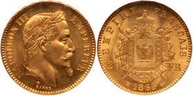 France. 20 Francs, 1865-BB. NGC MS64