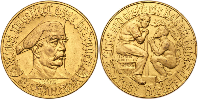 Germany. Gold Medal, 1923. 13.4 grams. 10 carat (not marked). 32 mm. Bust right,...