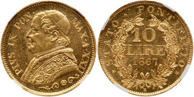 Italian States: Papal/Roman States. 10 Lire, 1867-R. NGC MS64