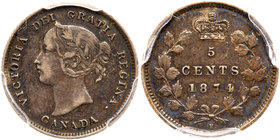 Canada. 5 Cents, 1874-H. PCGS EF45
